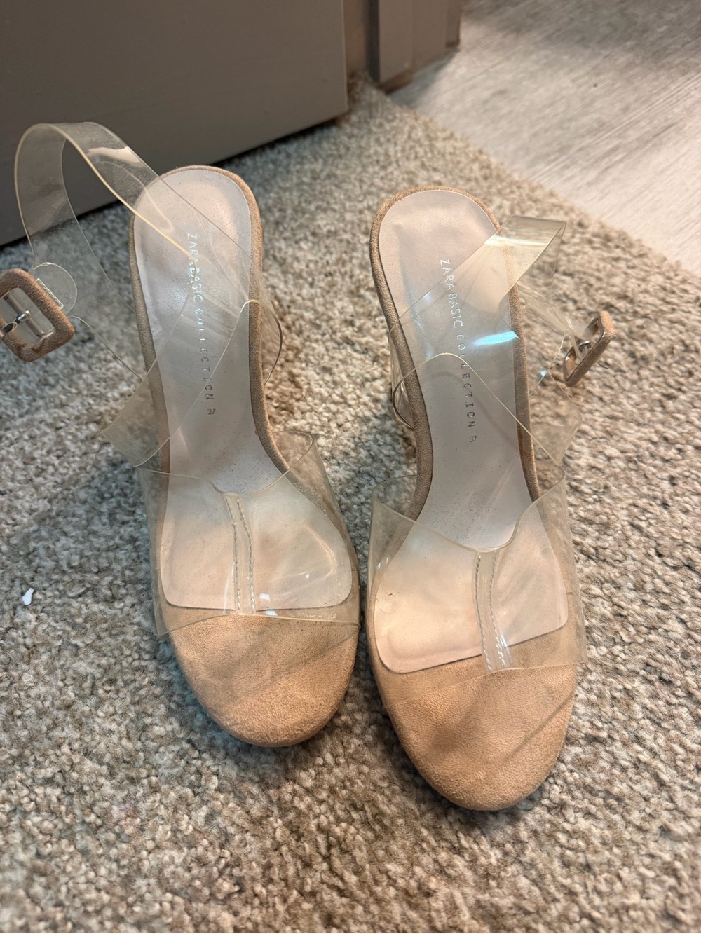 Zara Clear Strap Block Heel Sandals in Nude - Picture 2 of 2